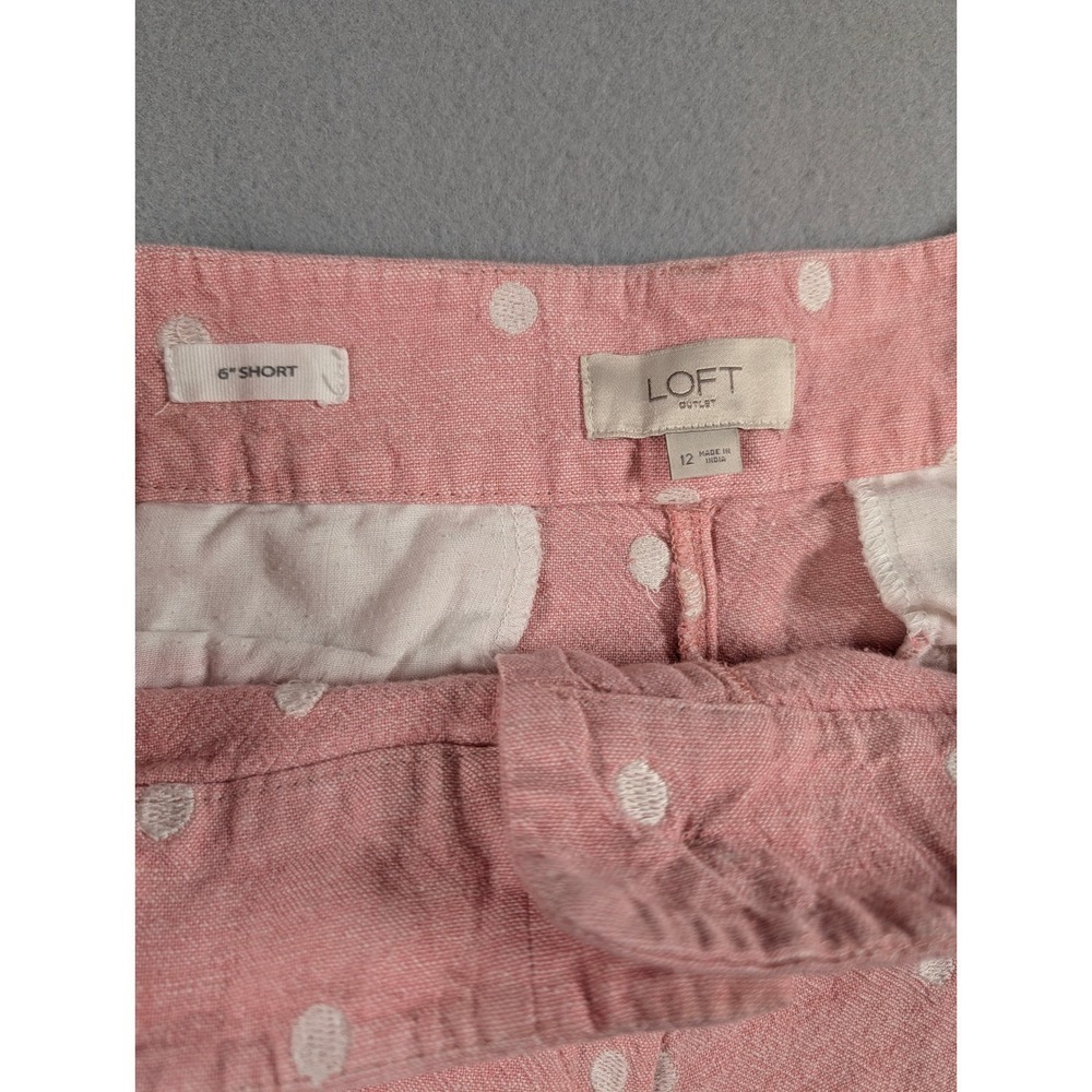 LOFT Pink Polka Dot Linen Blend‎ Shorts Womens Size 12 Preppy Summer - Picture 6 of 6